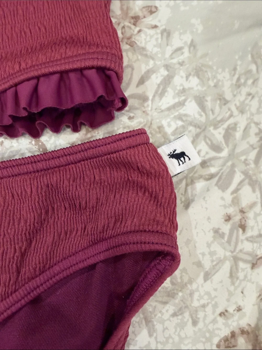 abercrombie kids Maroon Ruffle Trim Two-Piece Swim Set